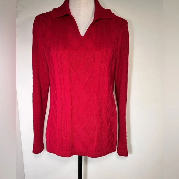 Appleseed’s, MP, cable knit collar V-neck, long sleeve 100% cotton sweater - Picture 1 of 7